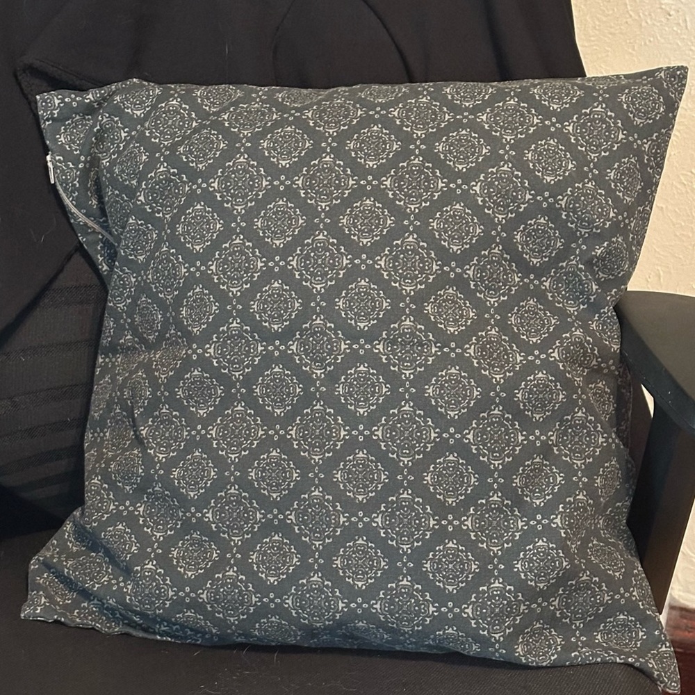 Boho Navy & White Throw Pillow Cover 20" X 20" Zip Closure. Gently Used & Washed